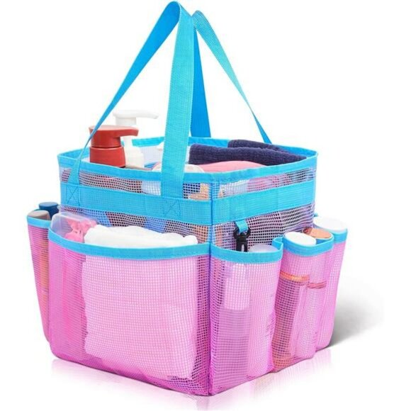 Mesh shower caddy tote bag quick dry dorm bathroom gym travel organizer pink - Picture 1 of 8